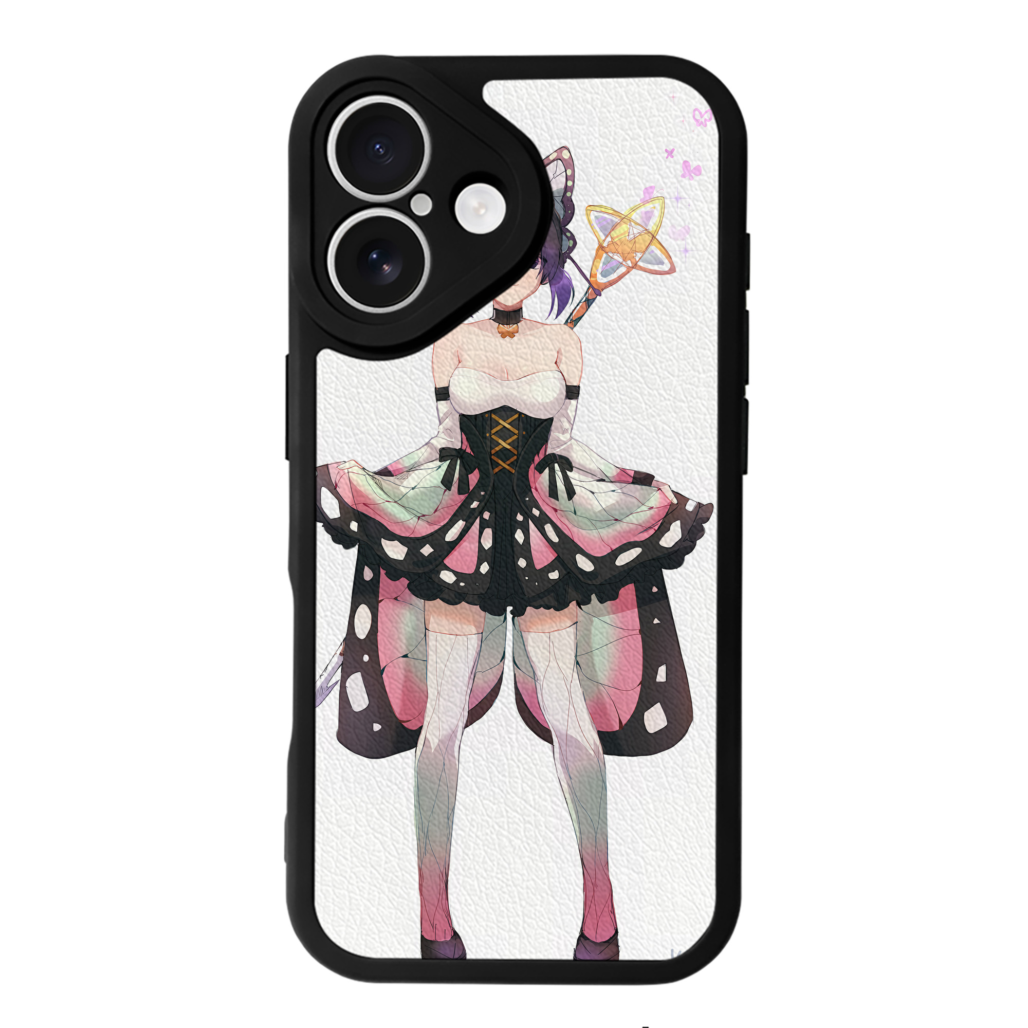（画像用） 鬼滅の刃（きめつのやいば）蟲柱-胡蝶 しのぶ／こちょう しのぶ Kochou Shinobu 【iPhone 16シリーズ対応】シリコンスマホケース（レザー調） 材質：シリコン